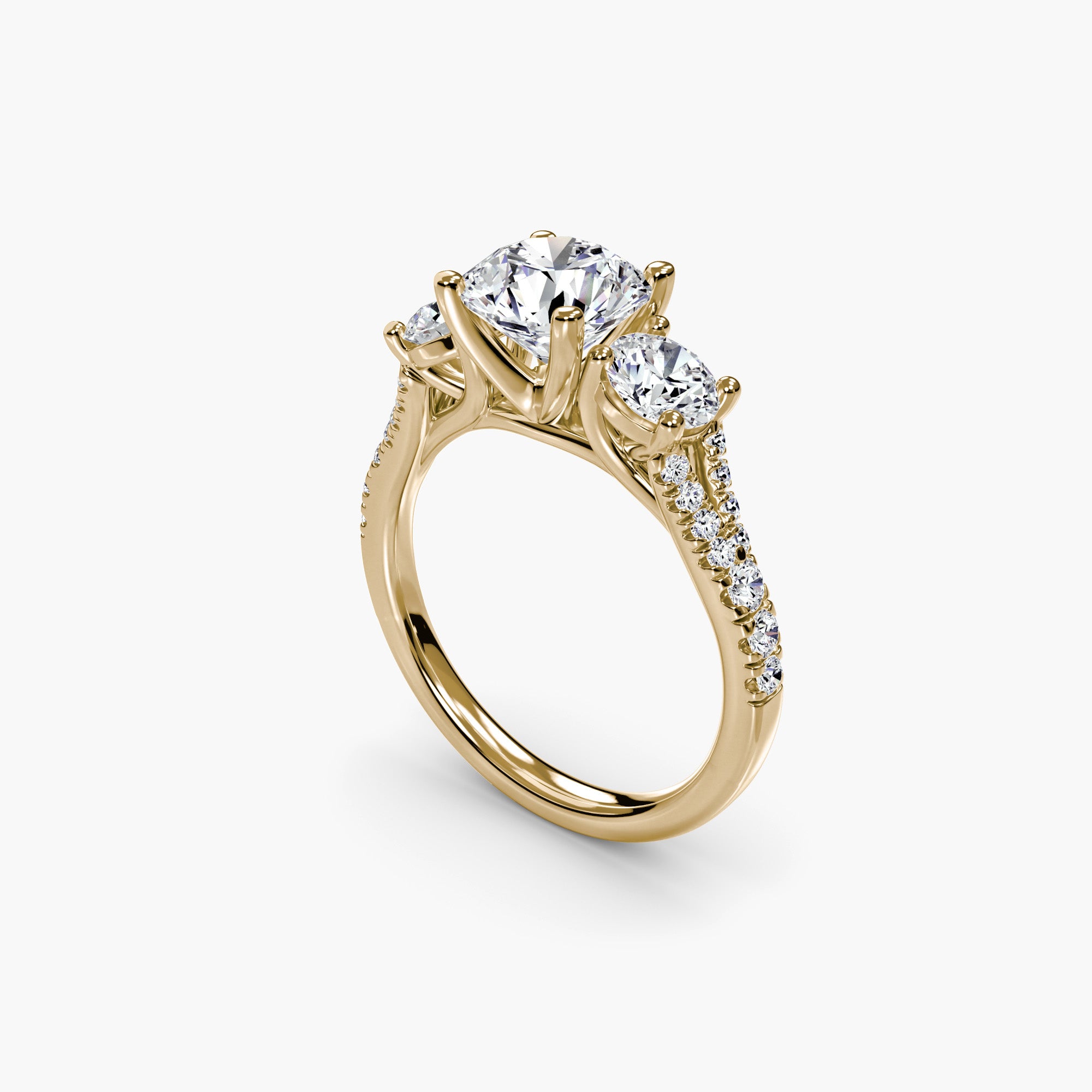 Round Split Shank Three Stone Pavé Ring