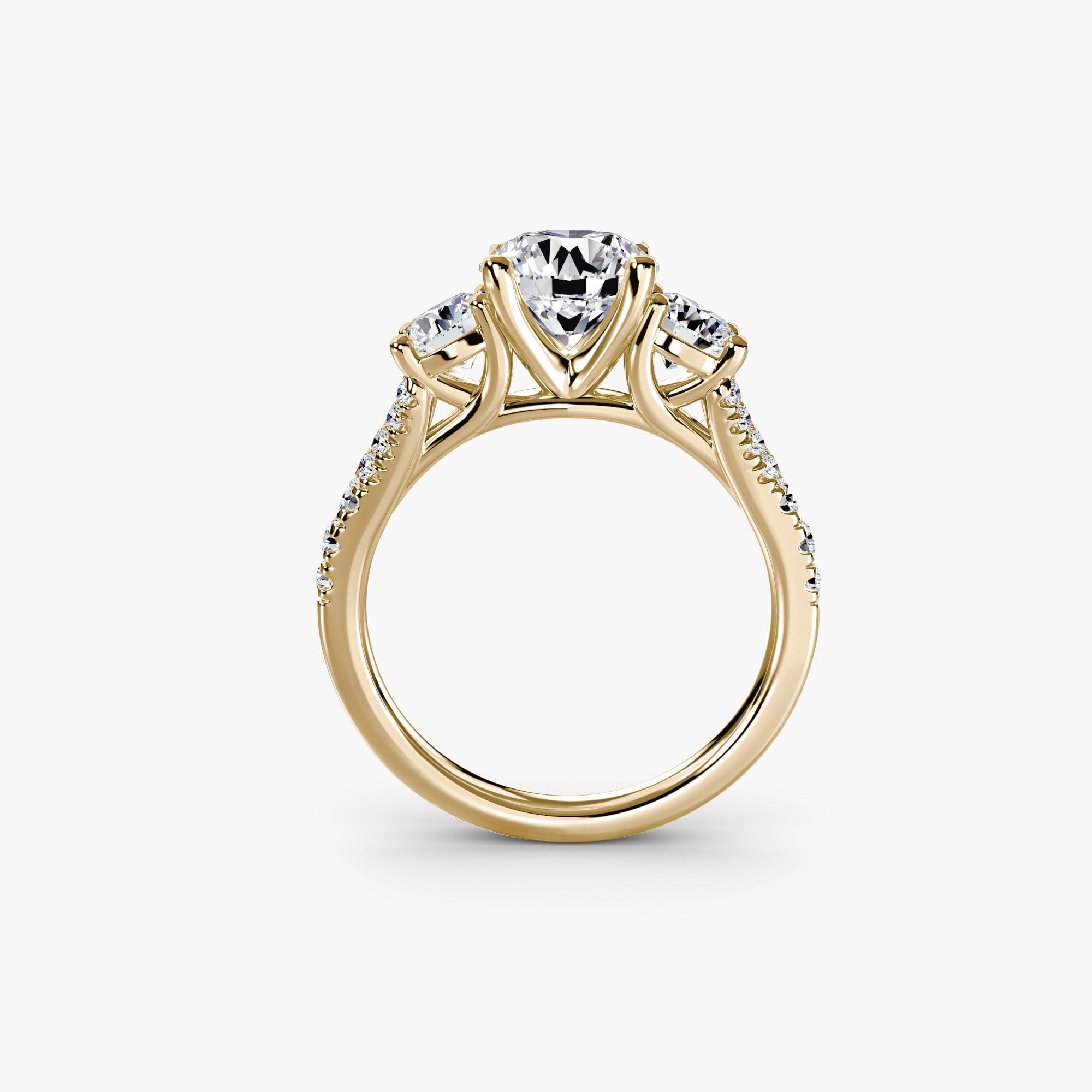 Round Split Shank Three Stone Pavé Ring