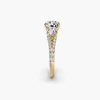 Round Split Shank Three Stone Pavé Ring