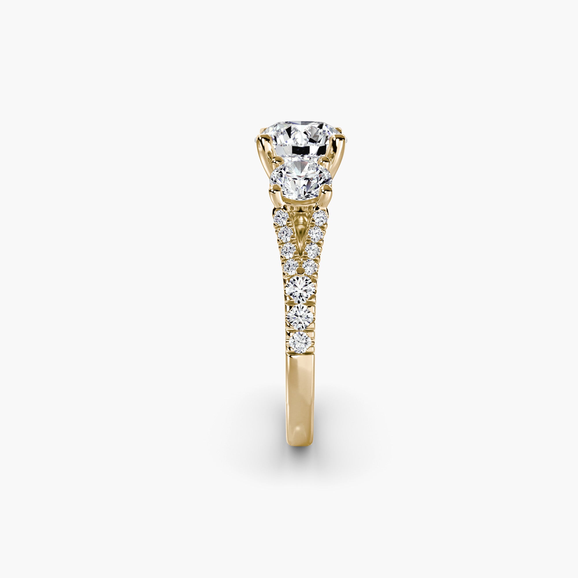 Round Split Shank Three Stone Pavé Ring