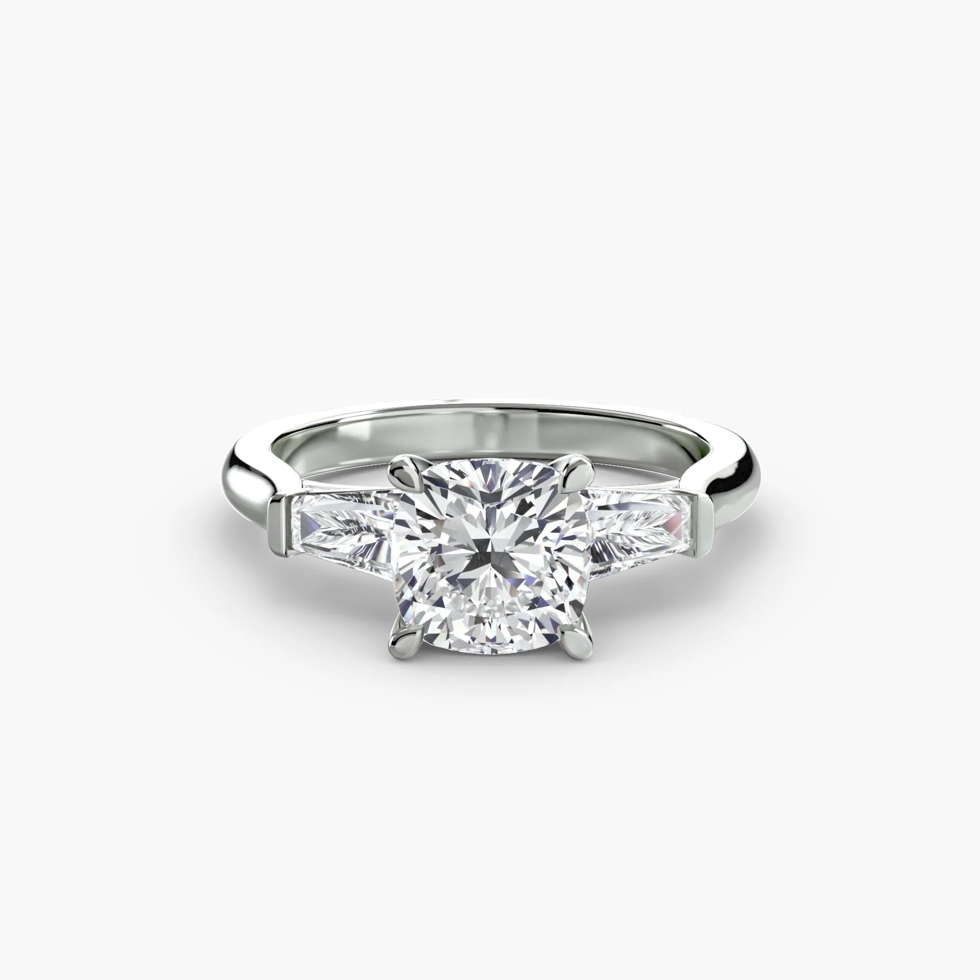 Cushion Three Stone Tapered Baguette Ring