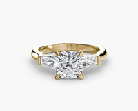Cushion Three Stone Tapered Baguette Ring