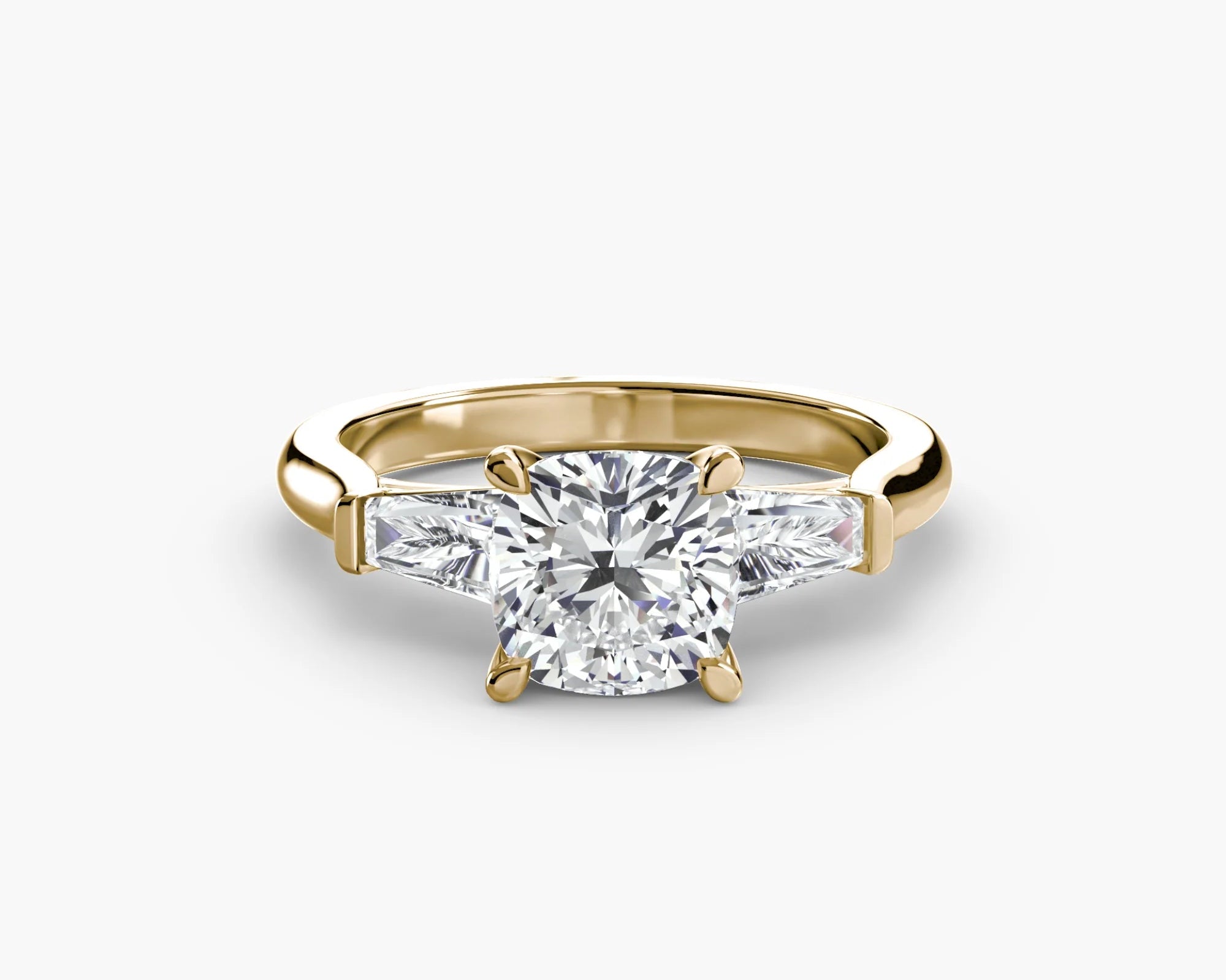 Cushion Three Stone Tapered Baguette Ring