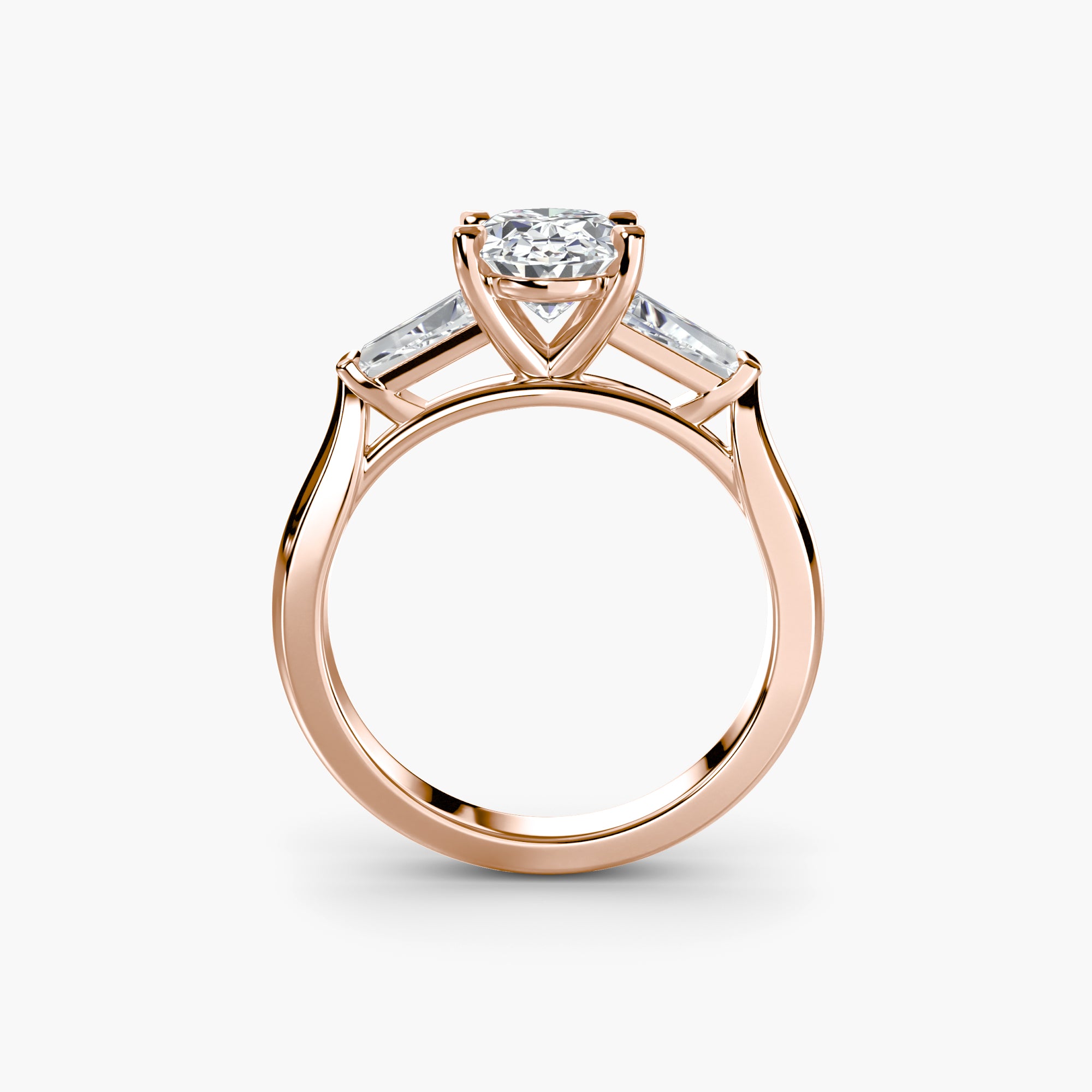 Oval Three Stone Tapered Baguette Ring
