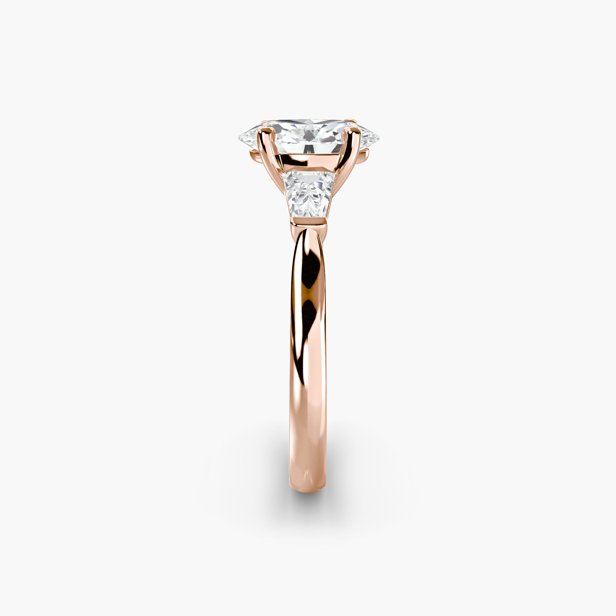 Oval Three Stone Tapered Baguette Ring