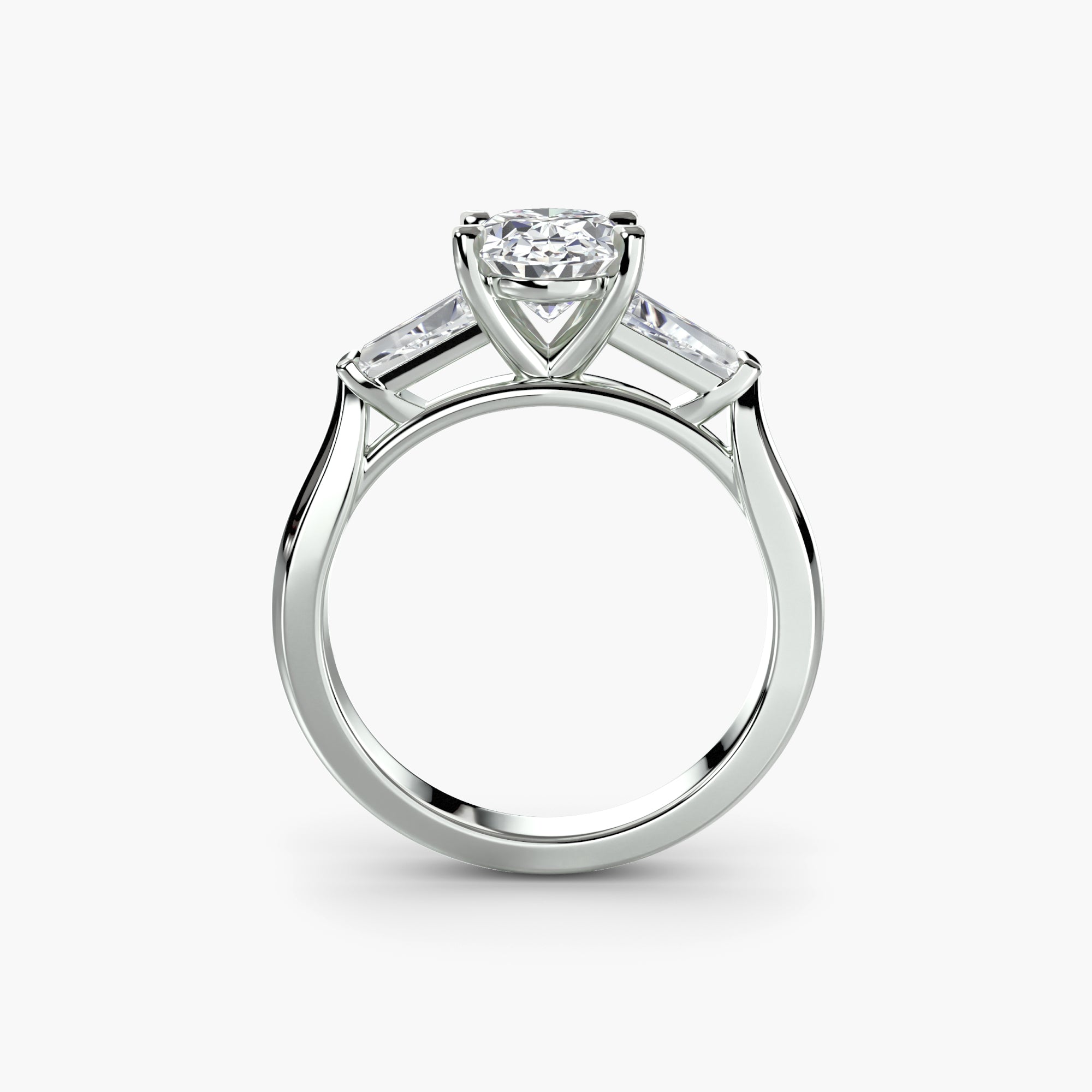 Oval Three Stone Tapered Baguette Ring