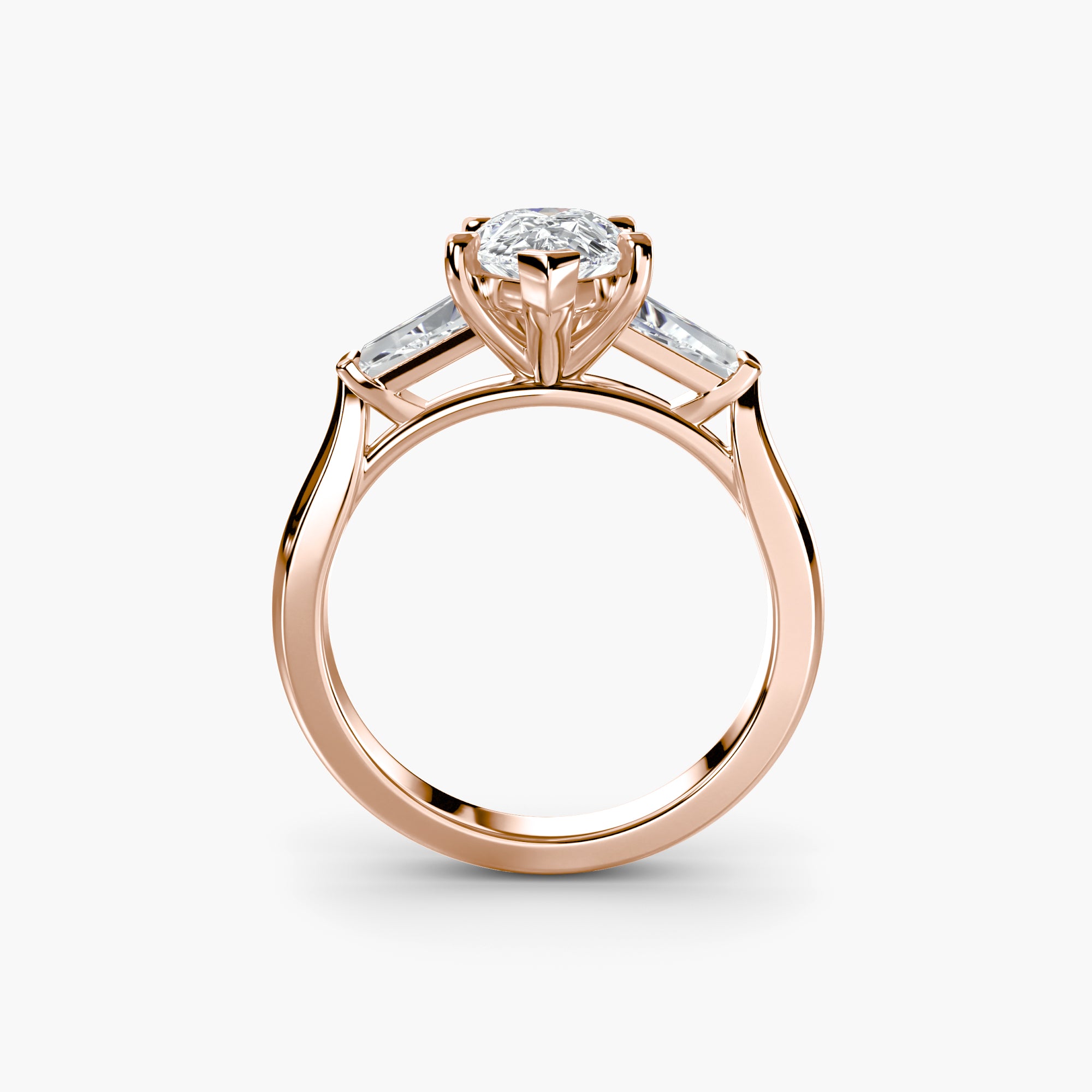 Pear Three Stone Tapered Baguette Ring