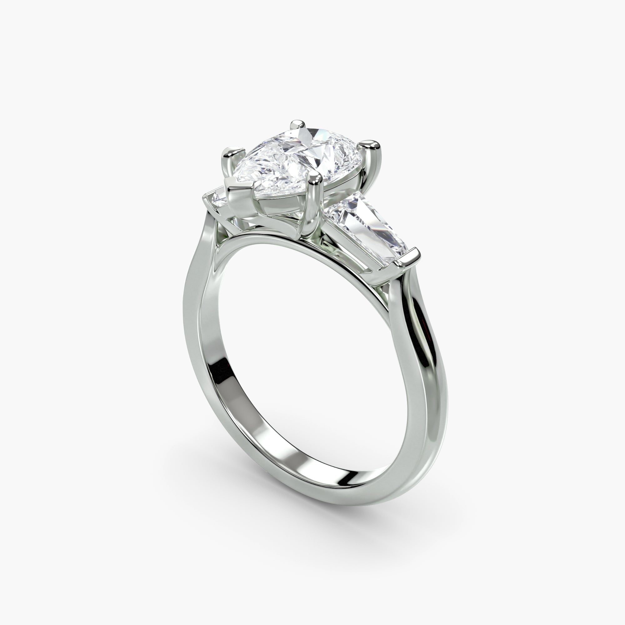 Pear Three Stone Tapered Baguette Ring