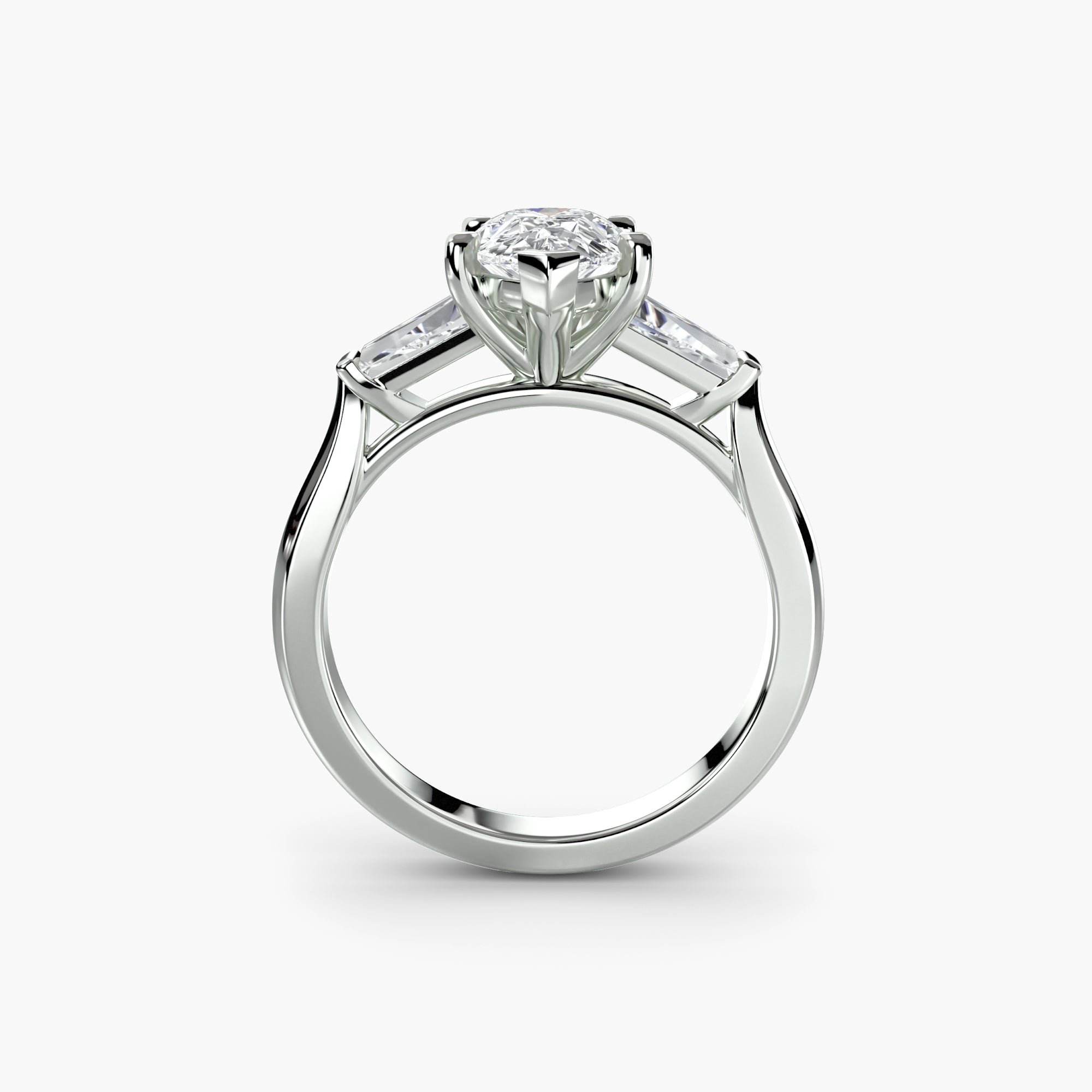 Pear Three Stone Tapered Baguette Ring