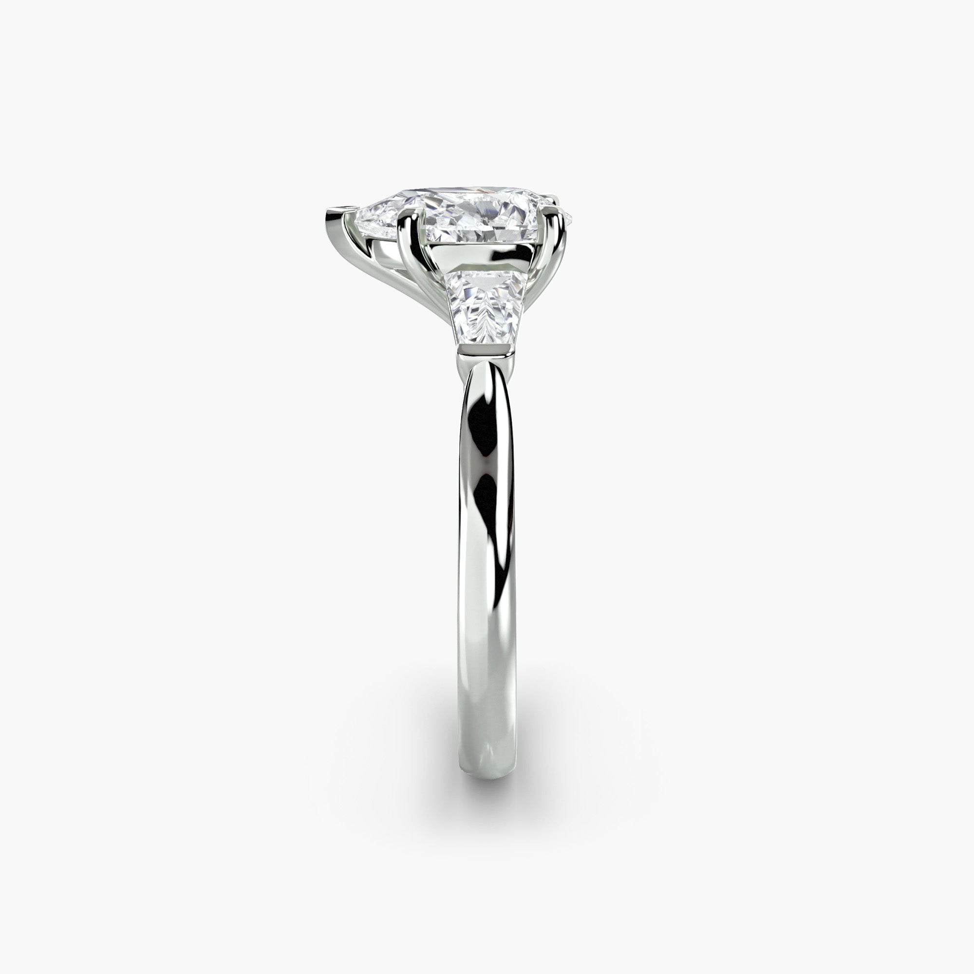 Pear Three Stone Tapered Baguette Ring
