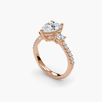 Pear Three Stone Ring With Pavé Shank