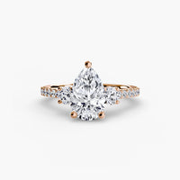 Pear Three Stone Ring With Pavé Shank