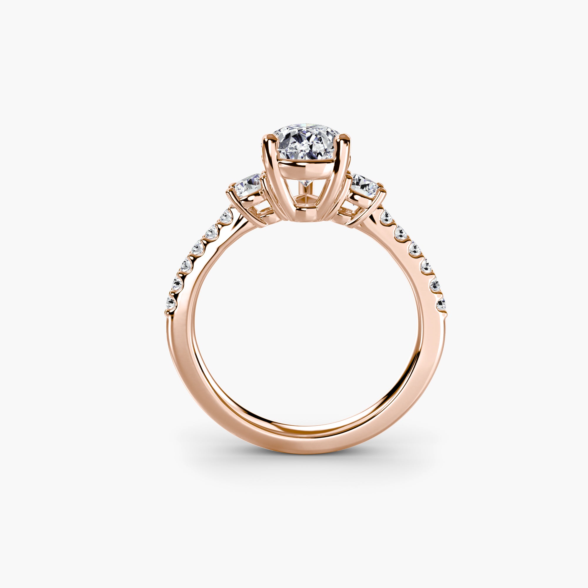 Pear Three Stone Ring With Pavé Shank