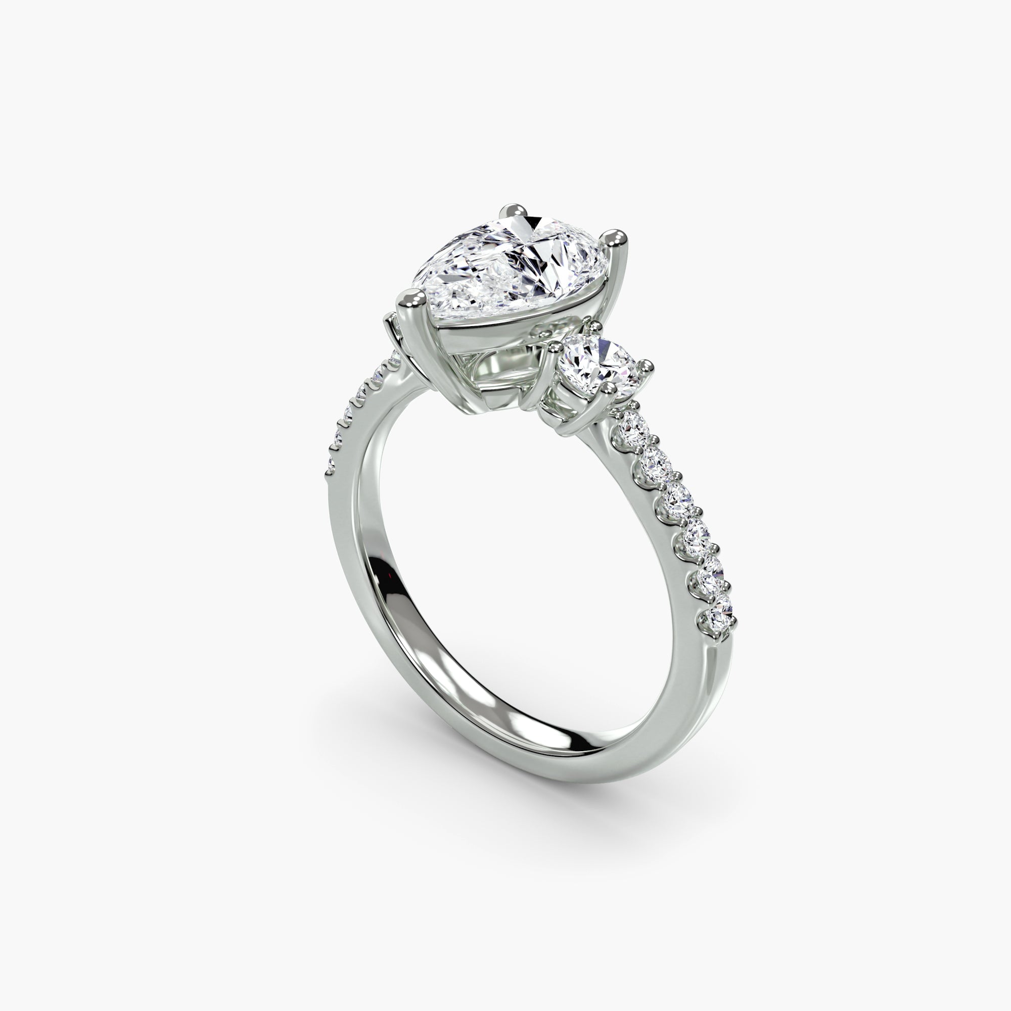 Pear Three Stone Ring With Pavé Shank