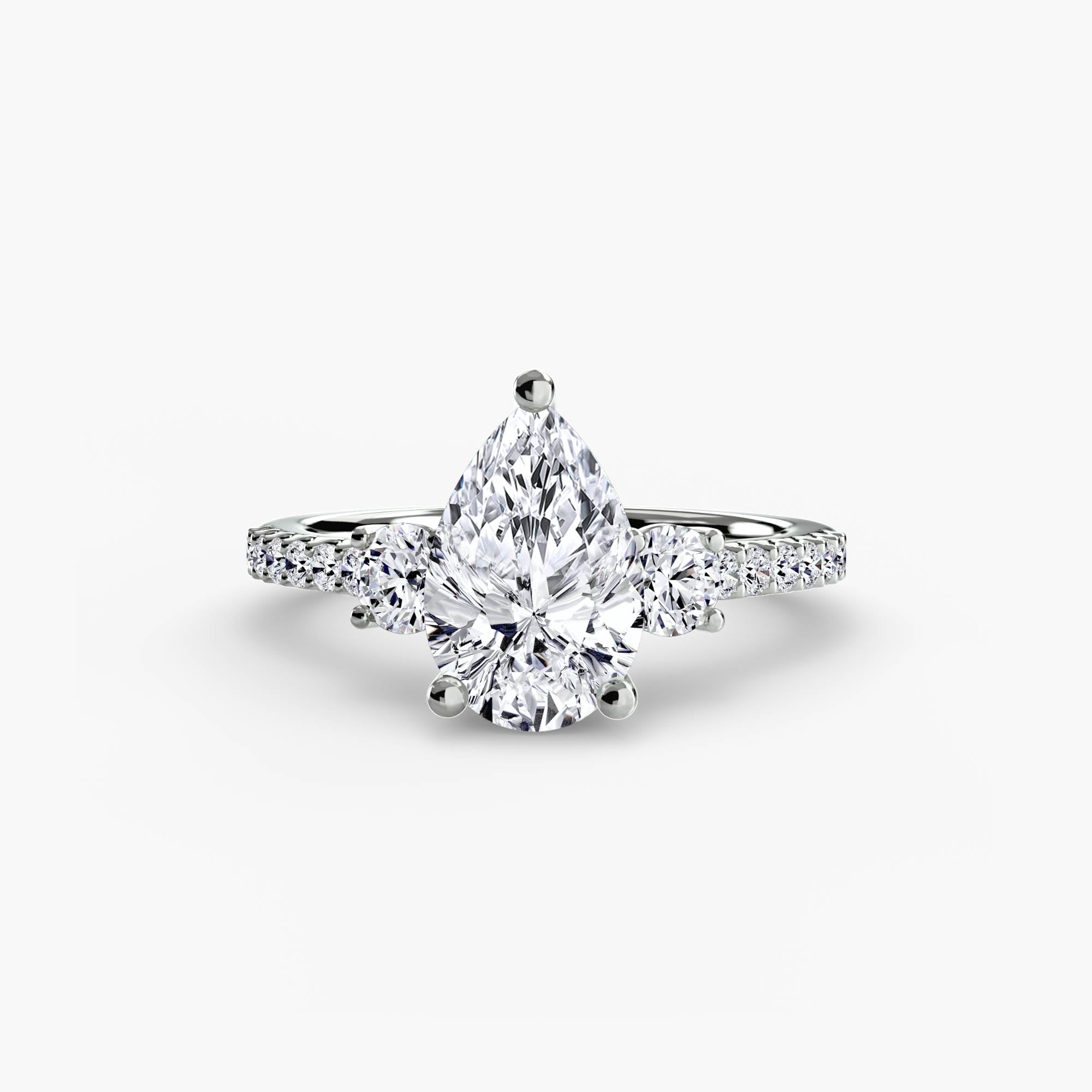 Three Stone Engagement Ring With Pavé Shank