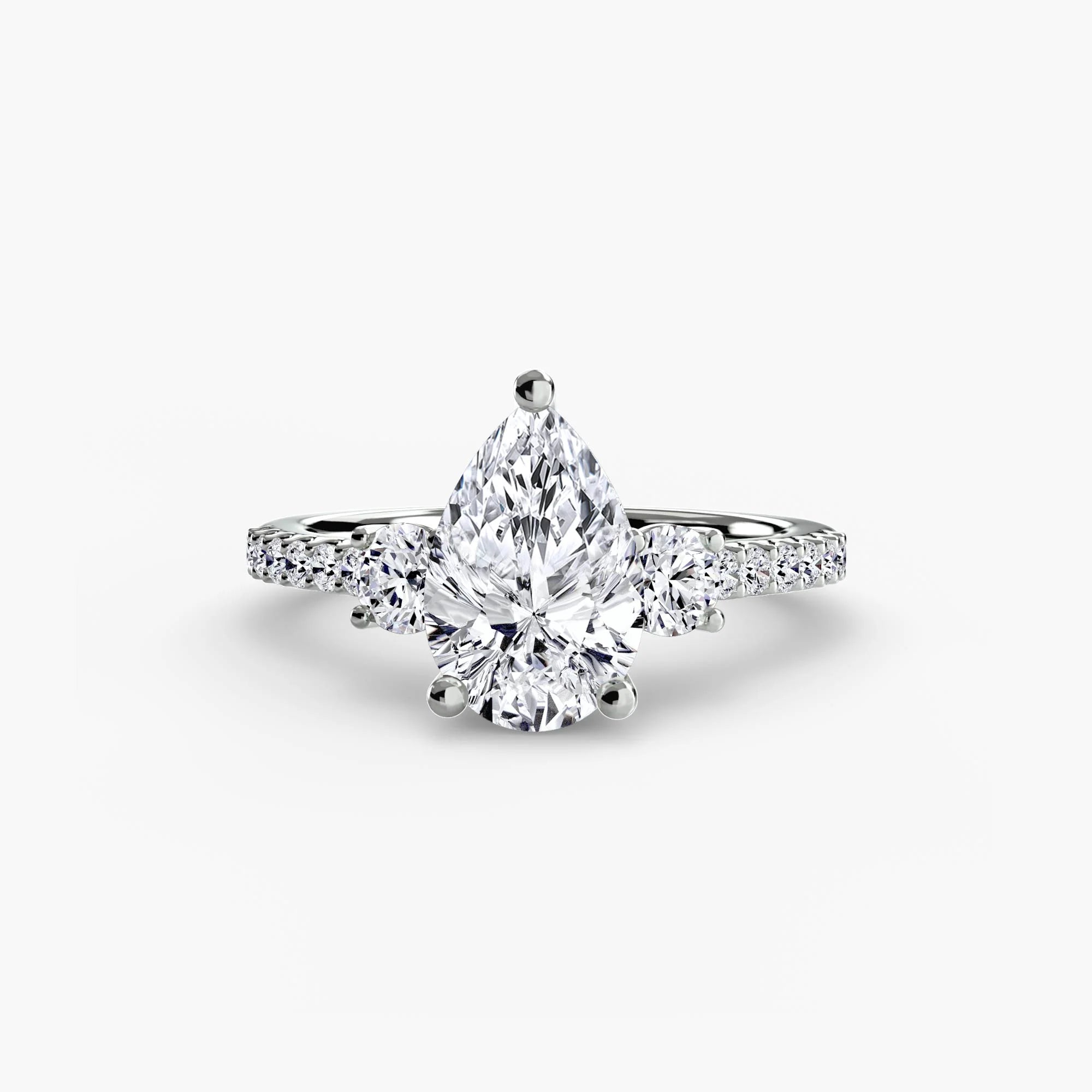 Pear Three Stone Ring With Pavé Shank