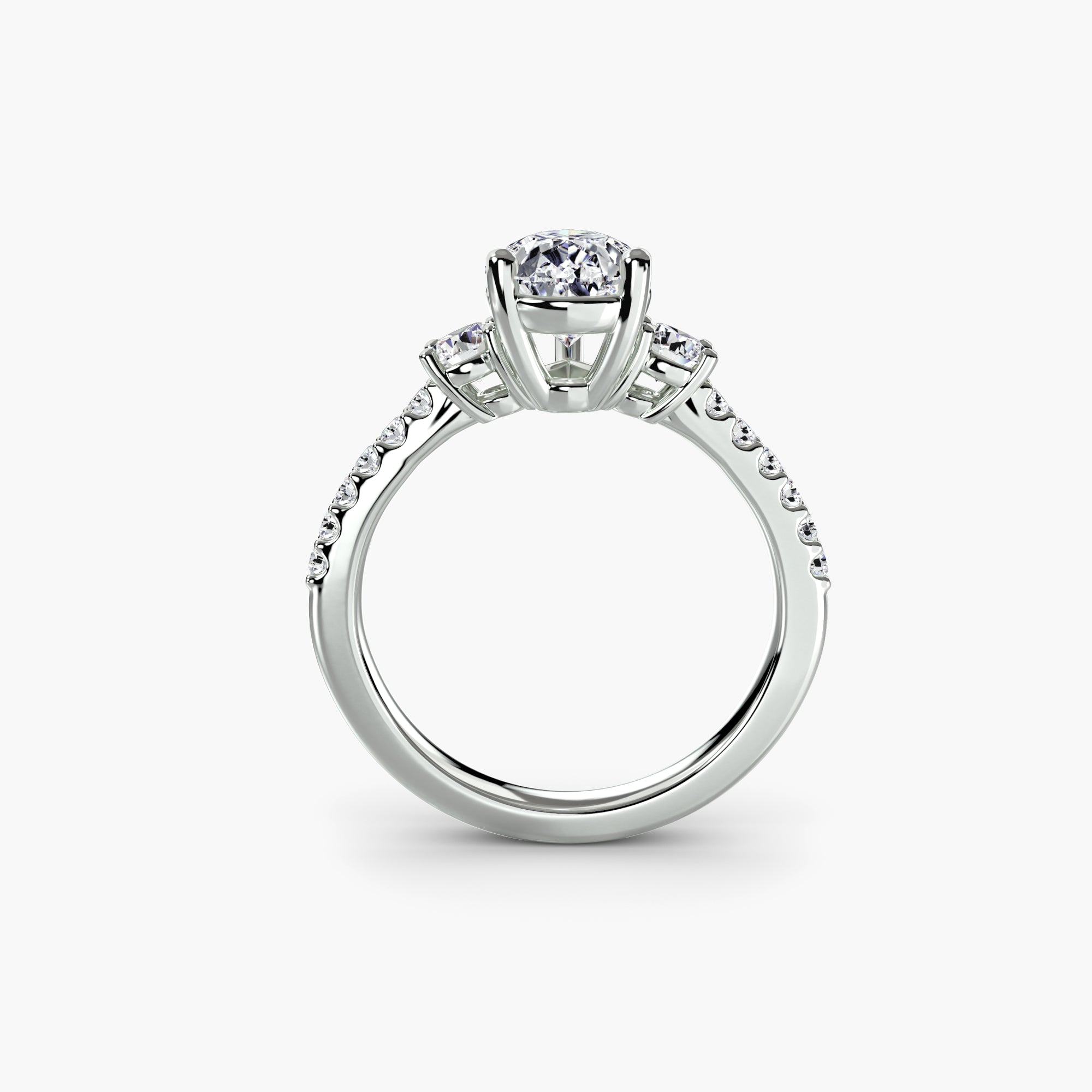 Pear Three Stone Ring With Pavé Shank