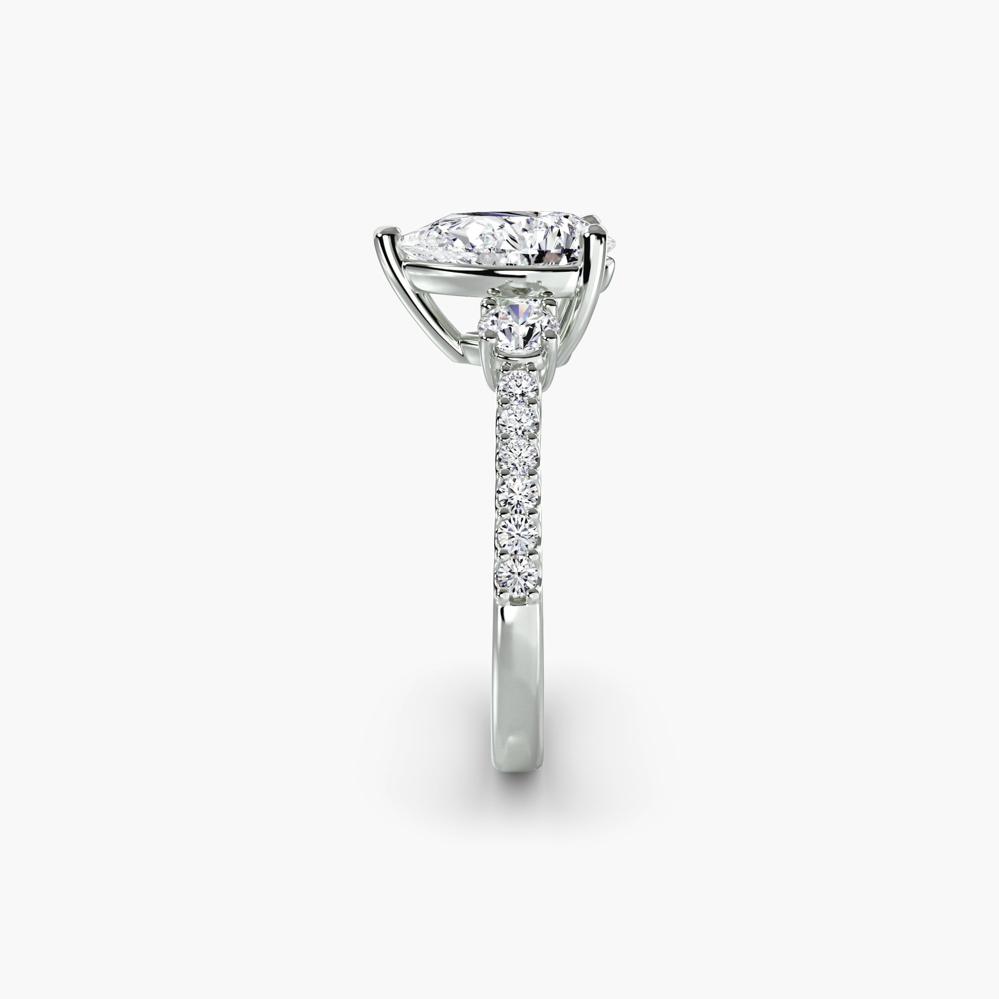 Pear Three Stone Ring With Pavé Shank