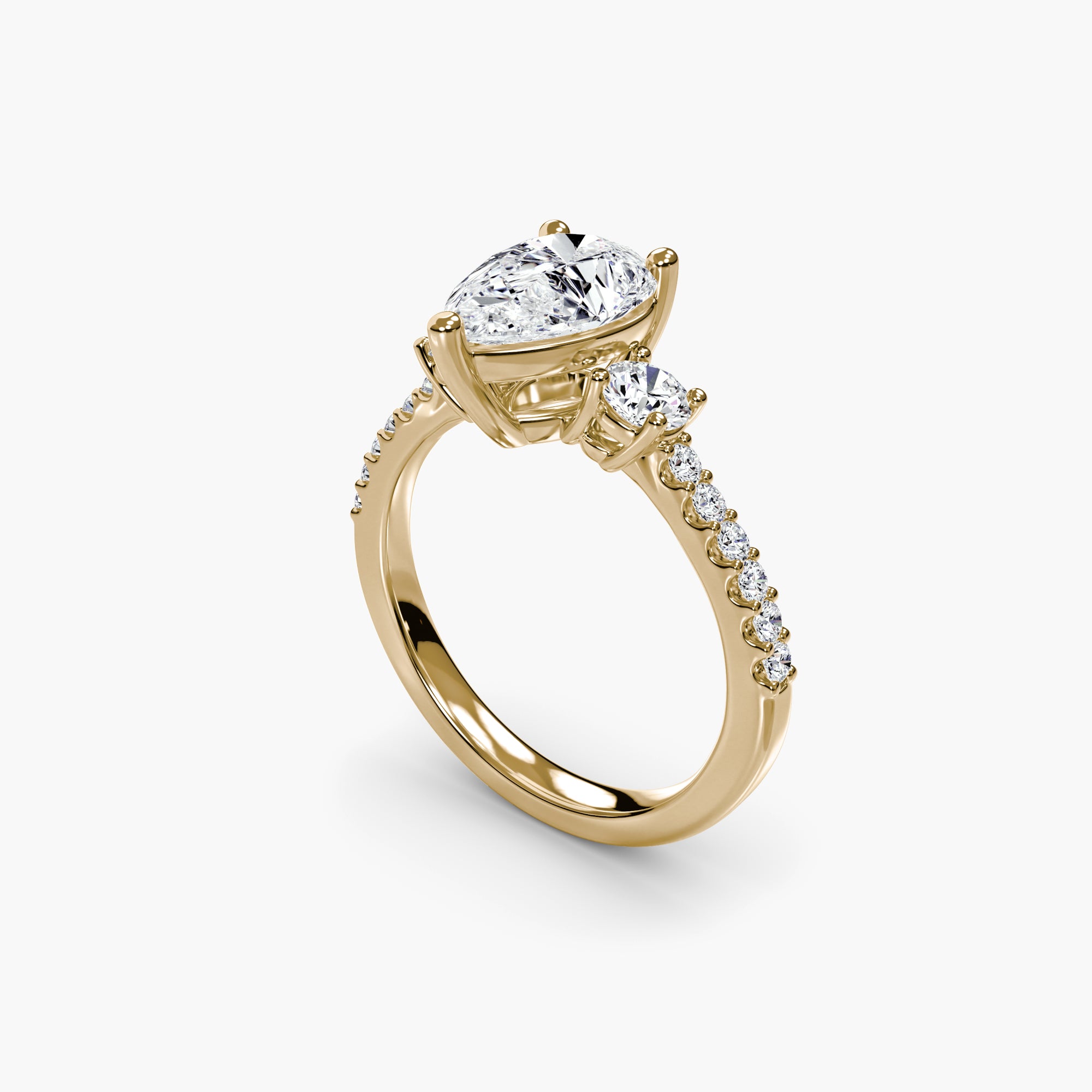 Pear Three Stone Ring With Pavé Shank