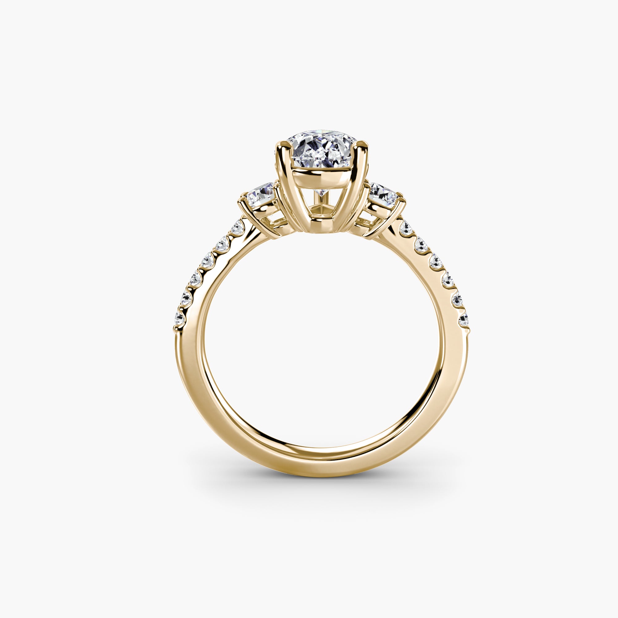 Pear Three Stone Ring With Pavé Shank