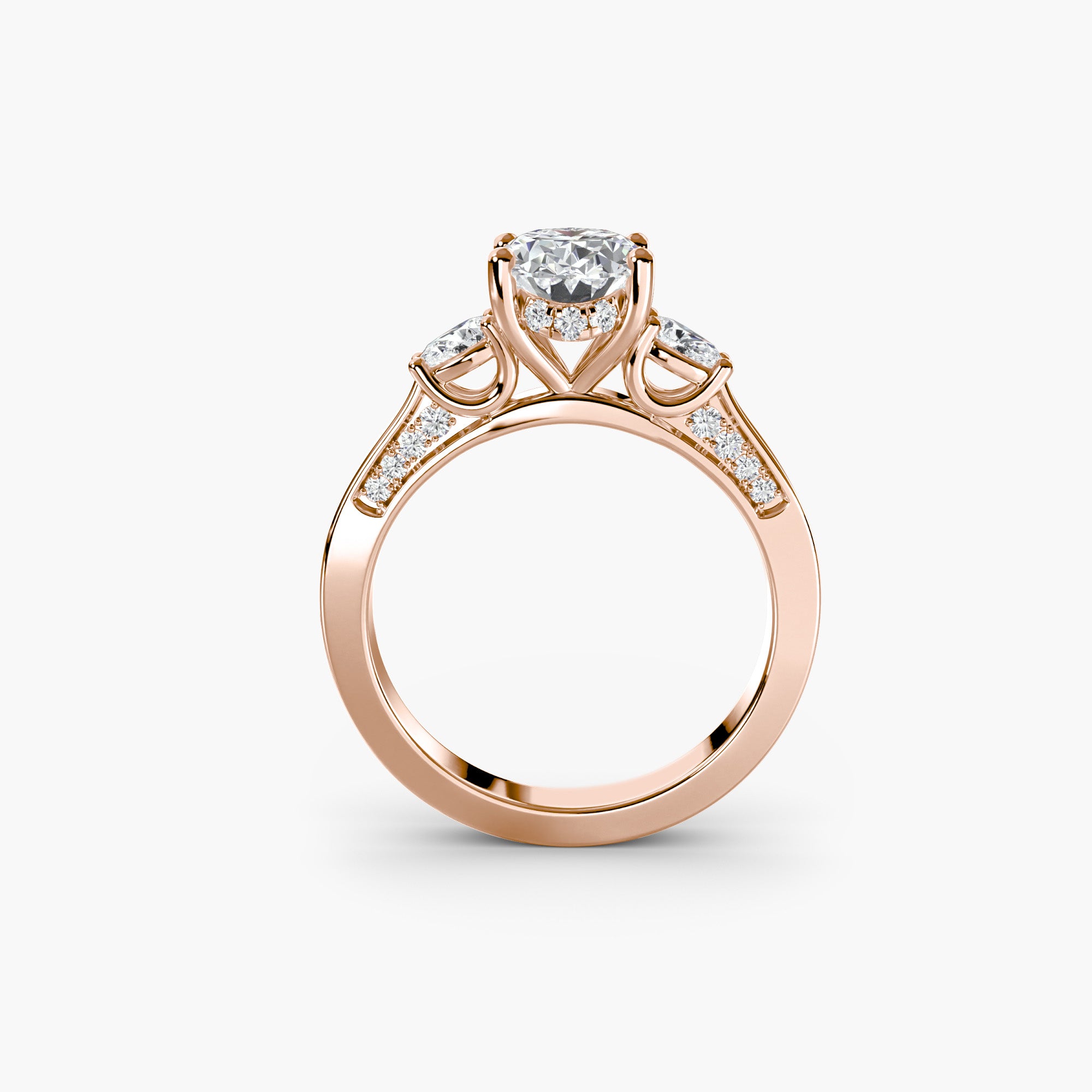 Oval With Pear Three Stome Hidden Halo Ring