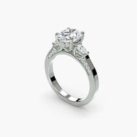 Oval With Pear Three Stome Hidden Halo Ring