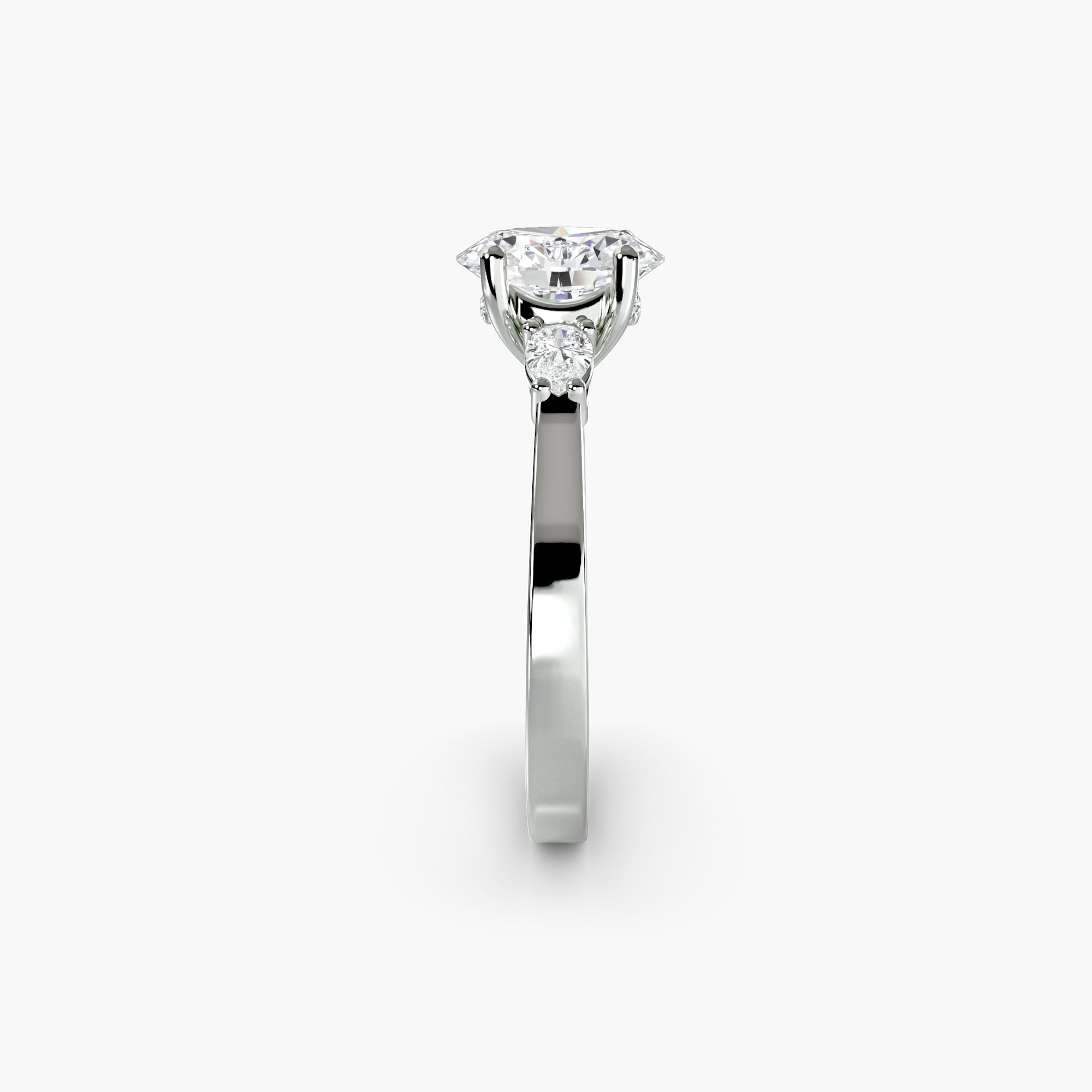 Oval With Pear Three Stome Hidden Halo Ring