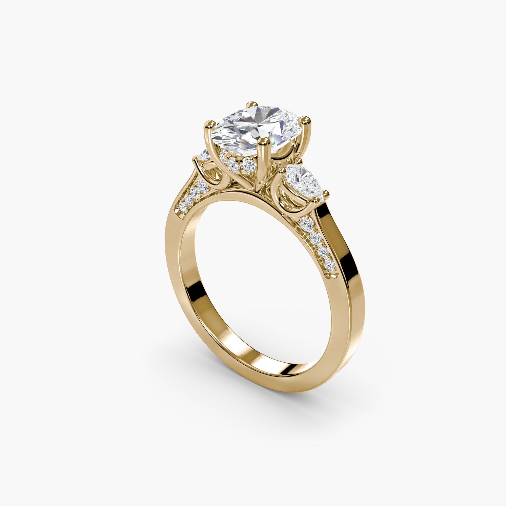 Oval With Pear Three Stome Hidden Halo Ring