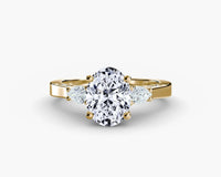 Oval With Pear Three Stome Hidden Halo Ring