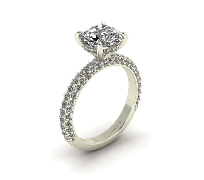 Celeste Round Gallery Three Row Micro pavé Engagement Ring