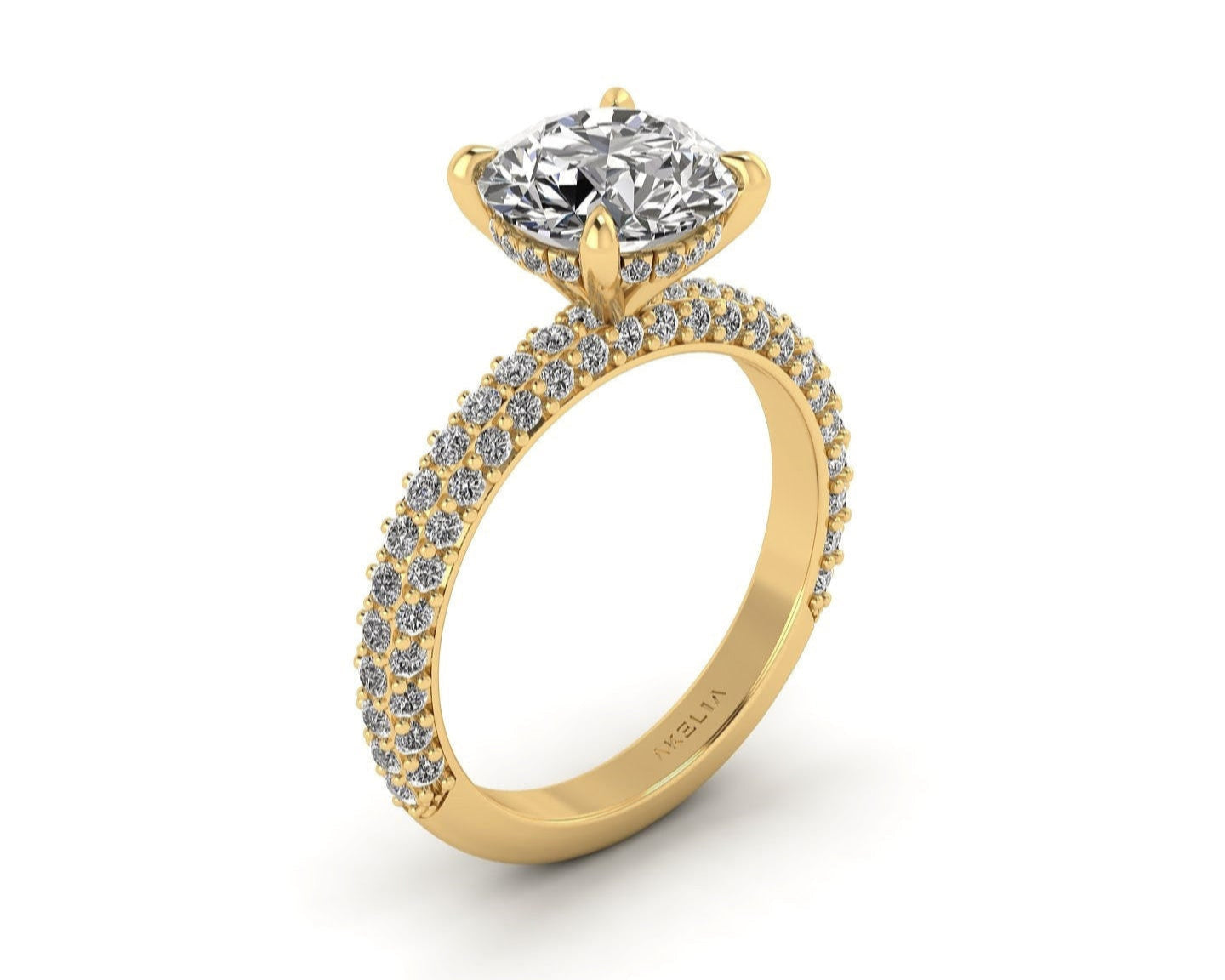 Celeste Round Gallery Three Row Micro pavé Engagement Ring