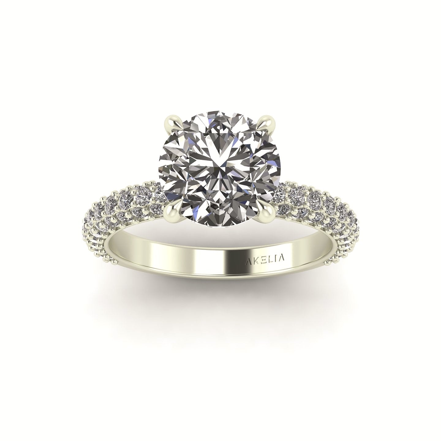 Celeste Round Gallery Three Row Micro pavé Engagement Ring