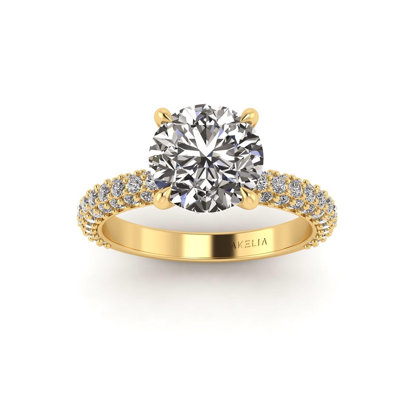Celeste Round Gallery Three Row Micro pavé Engagement Ring