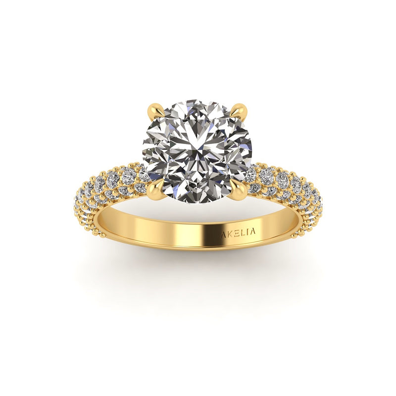 Celeste Round Gallery Three Row Micro pavé Engagement Ring