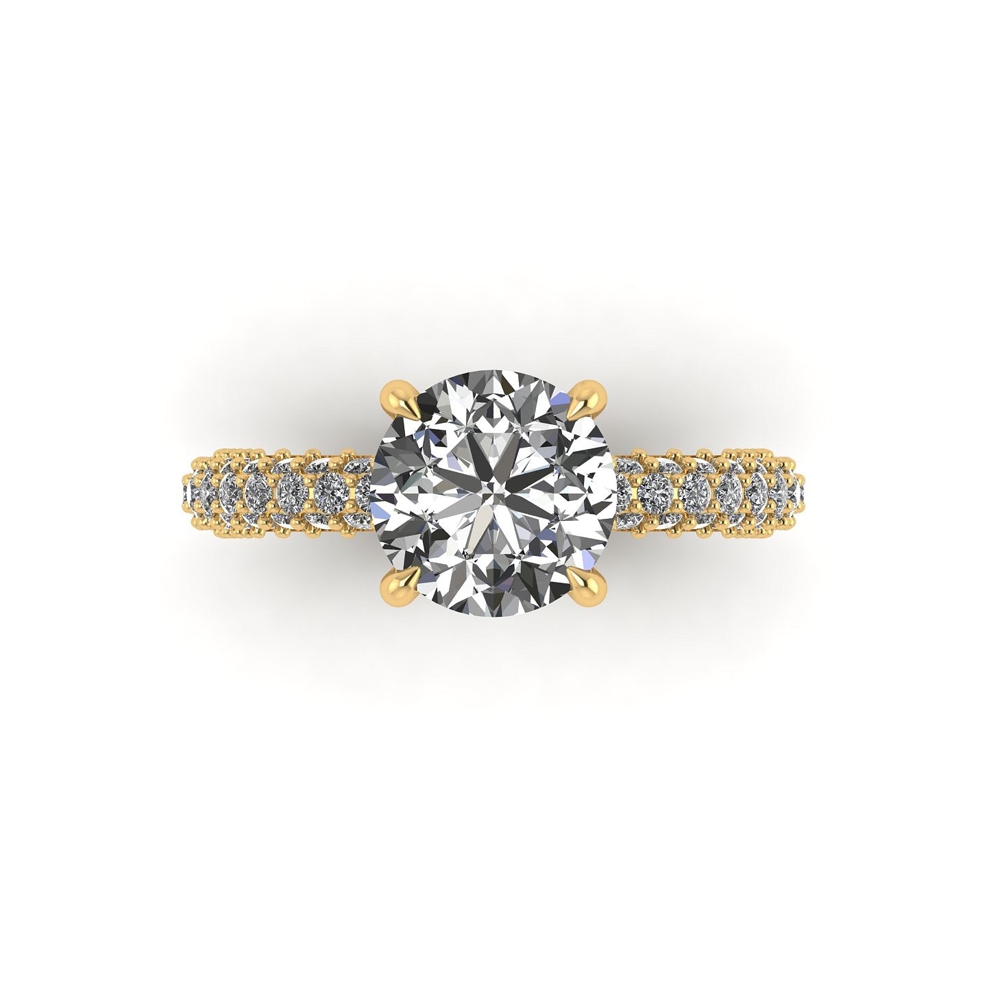 Celeste Round Gallery Three Row Micro pavé Engagement Ring