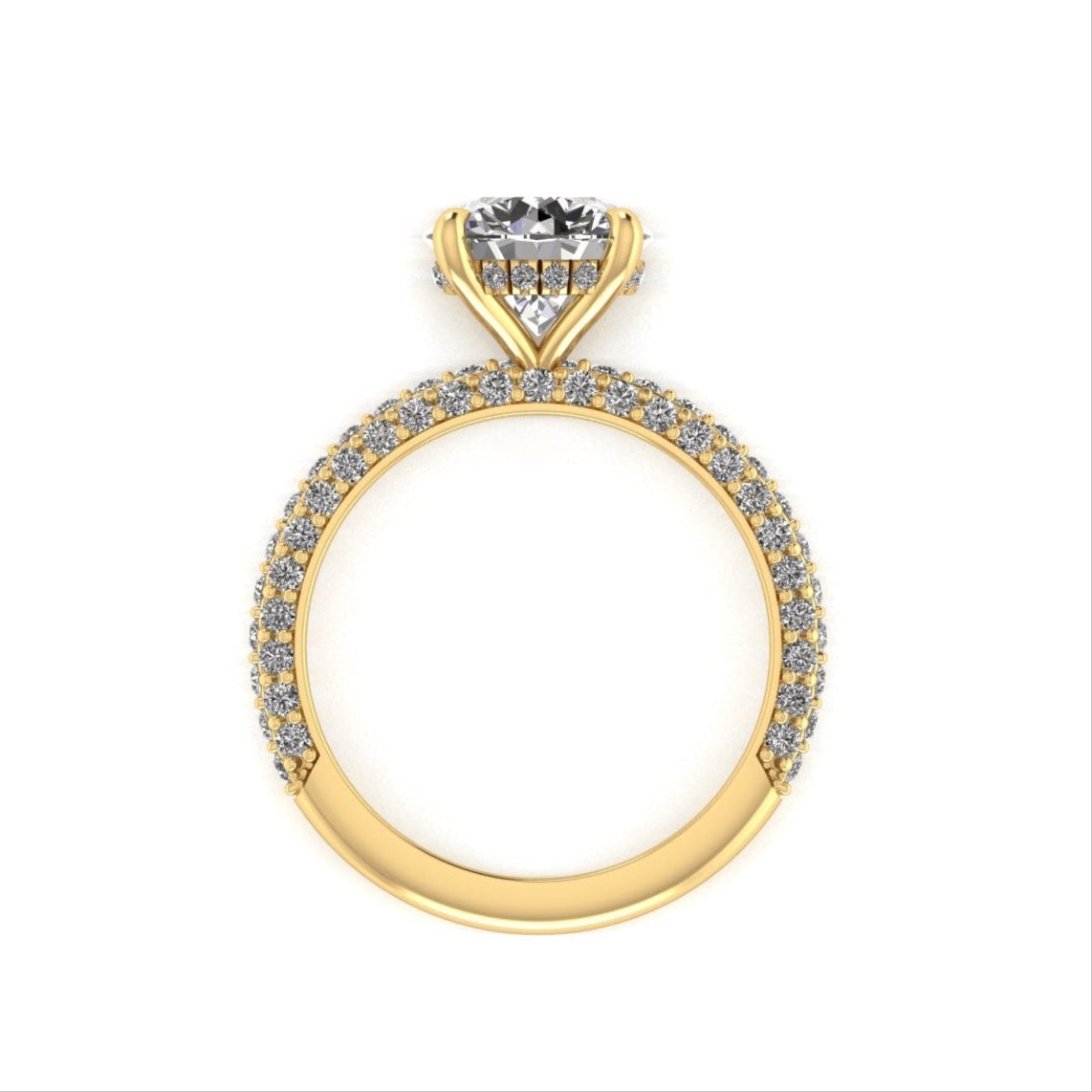 Celeste Round Gallery Three Row Micro pavé Engagement Ring