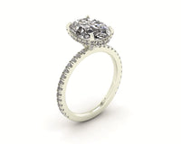 Oval Diamond Set Prongs Gallery Engagement Ring with Pavé Band