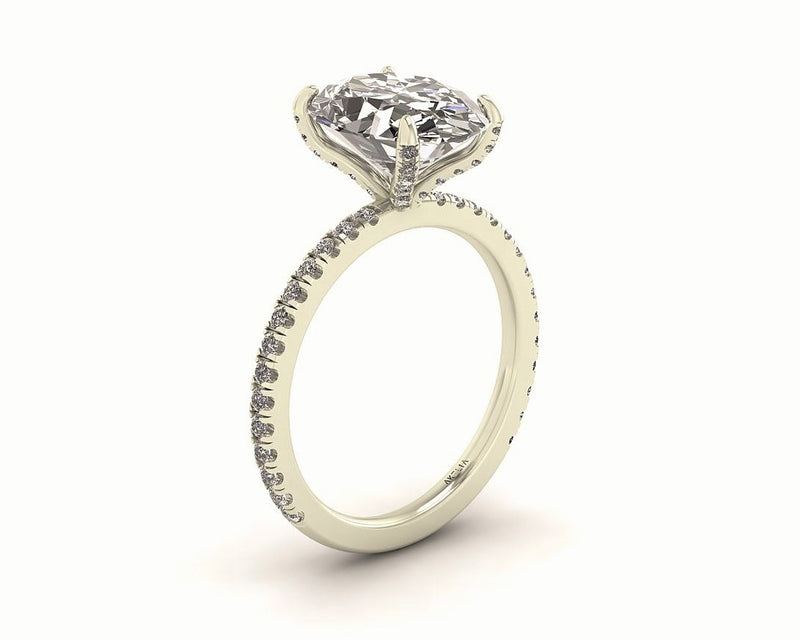 Oval Diamond Set Prongs Engagement Ring with Pavé Band