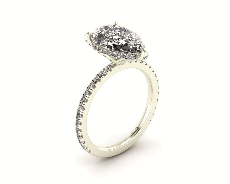 Pear Diamond Set Prongs Gallery Engagement Ring with Pavé Band