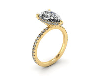 Pear Diamond Set Prongs Gallery Engagement Ring with Pavé Band