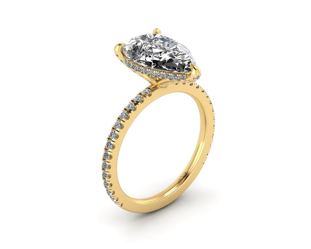 Pear Diamond Set Prongs Gallery Engagement Ring with Pavé Band