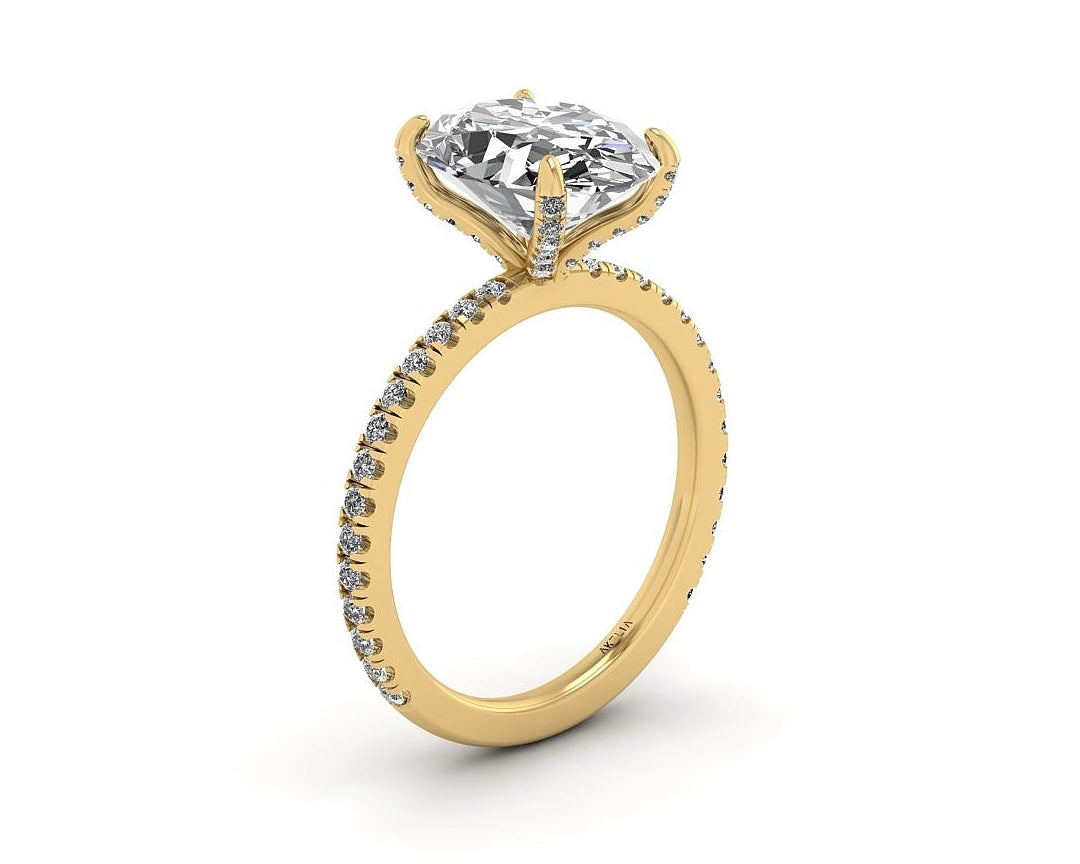 Oval Diamond Set Prongs Engagement Ring with Pavé Band