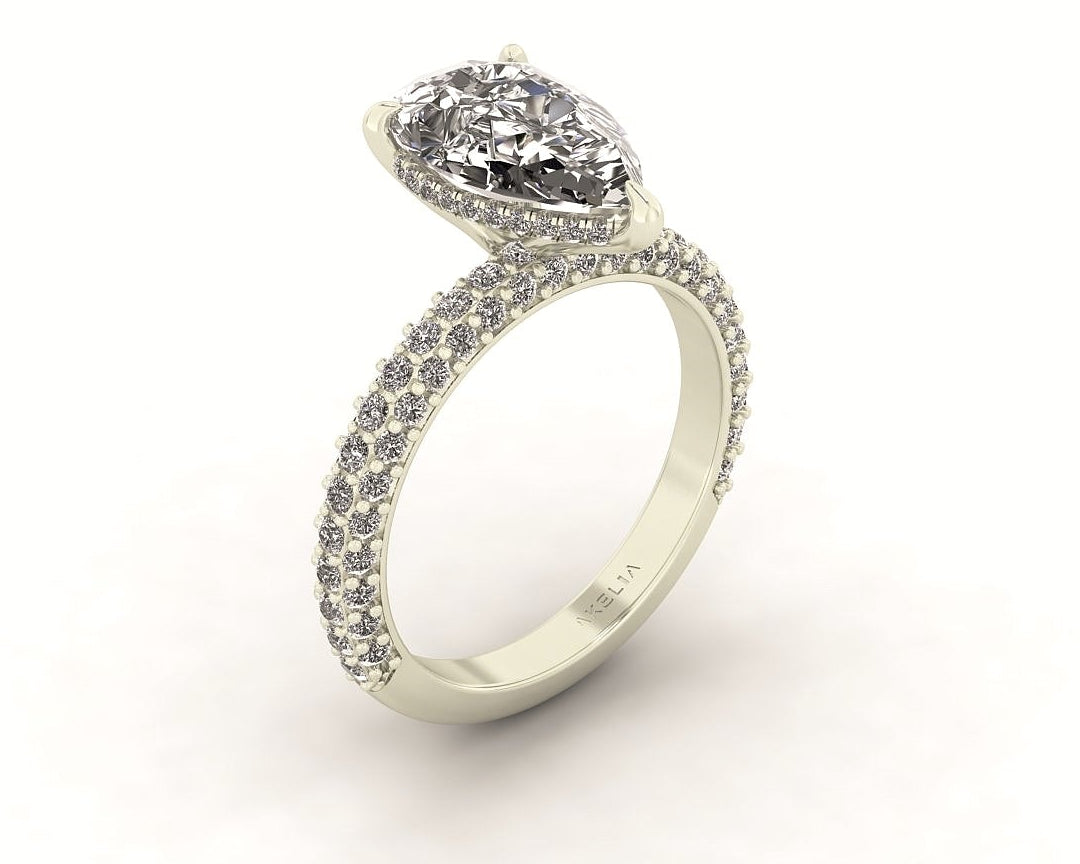 Celeste Pear Gallery Three Row Micro Pavé Engagement Ring
