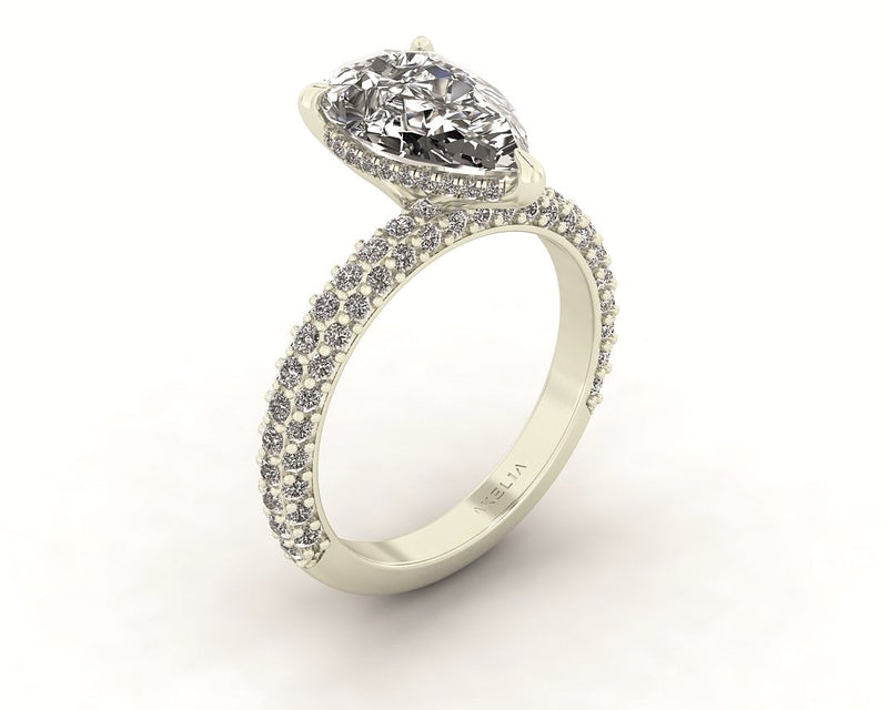 Celeste Pear Gallery Three Row Micro Pavé Engagement Ring