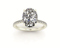 Oval Diamond Set Prongs Gallery Engagement Ring with Pavé Band