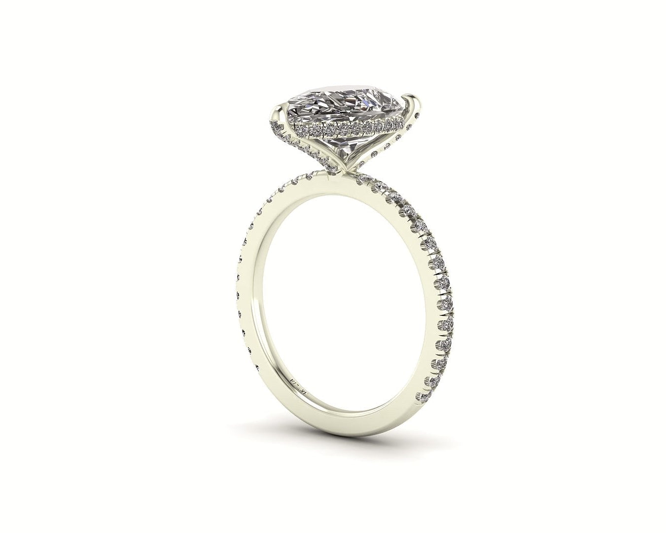Pear Diamond Set Prongs Gallery Engagement Ring with Pavé Band