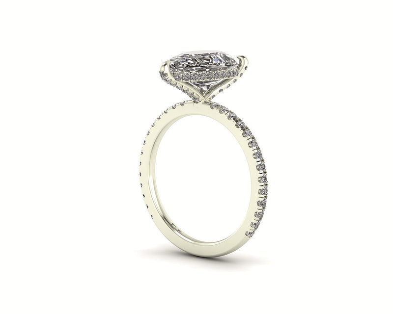 Pear Diamond Set Prongs Gallery Engagement Ring with Pavé Band