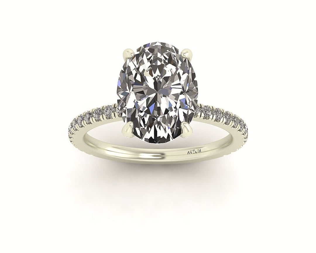 Oval Diamond Set Prongs Engagement Ring with Pavé Band