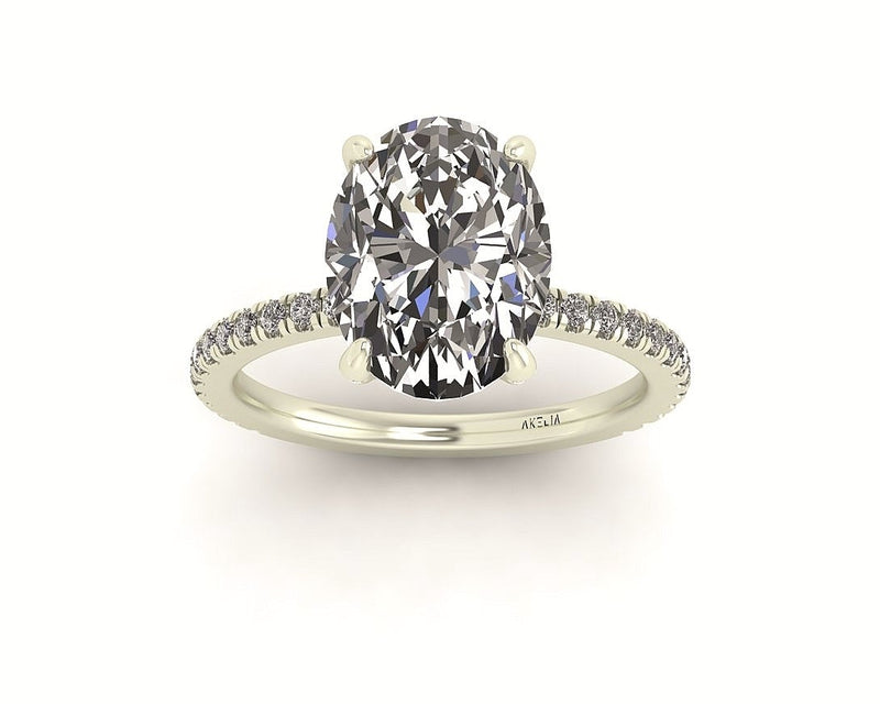 Oval Diamond Set Prongs Engagement Ring with Pavé Band