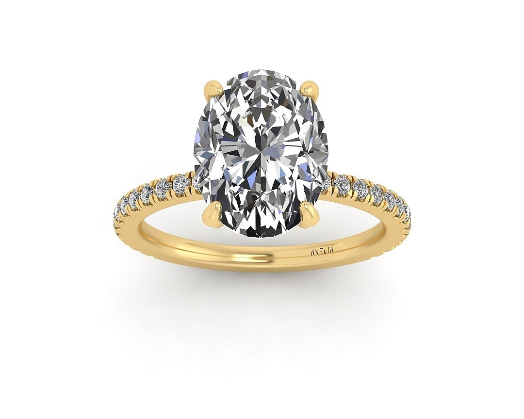 Oval Diamond Set Prongs Engagement Ring with Pavé Band